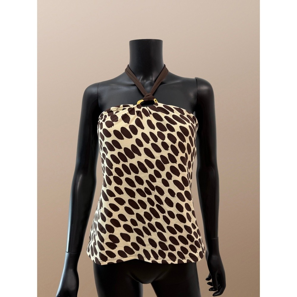 La Blanca Animal Print Halter Tankini Top Brown Beige Size 14